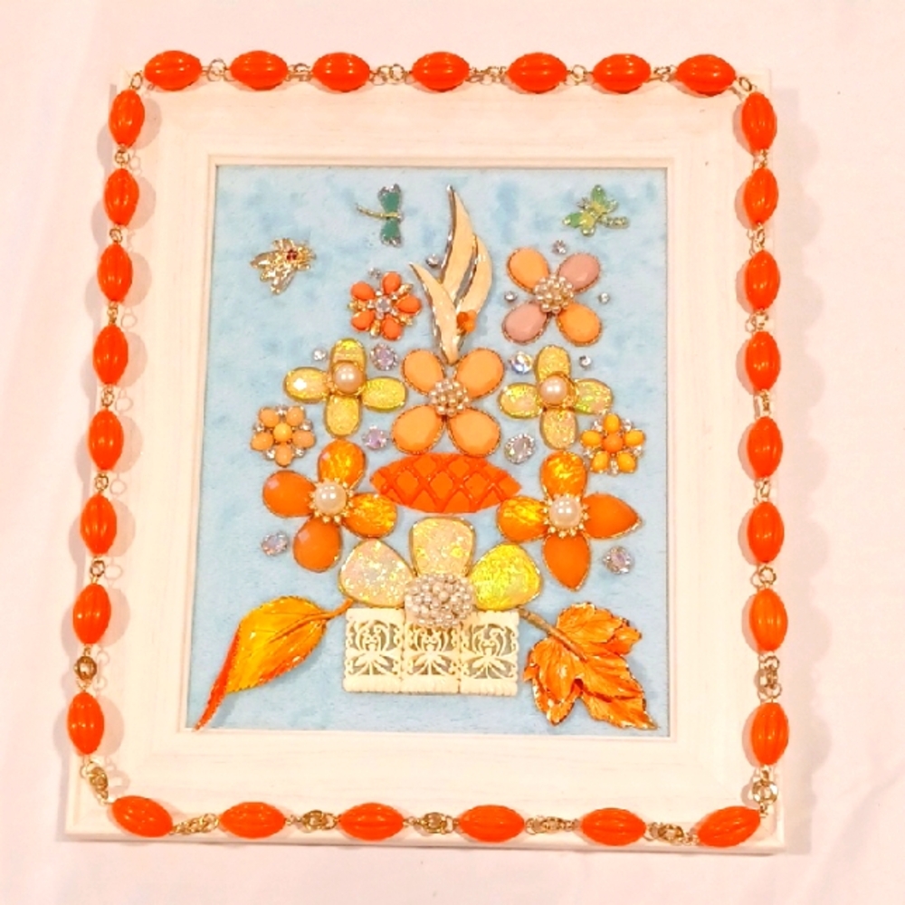 Floral Picture Art In A White Frame With Light Blue Background